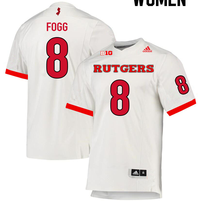 Women #8 Tyshon Fogg Rutgers Scarlet Knights College Football Jerseys Sale-White - Click Image to Close